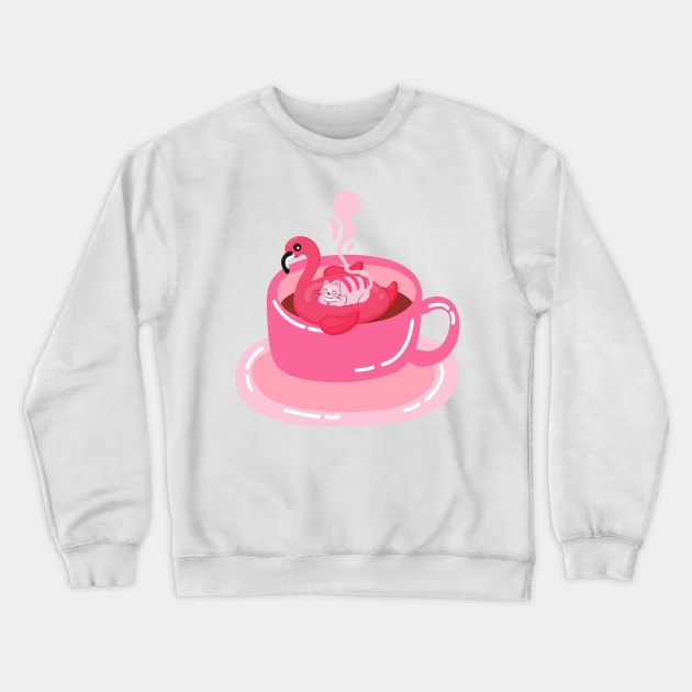 Funny Coffee and Tea Hot Tub Flamingo Crewneck Sweatshirt by TammyWinandArt